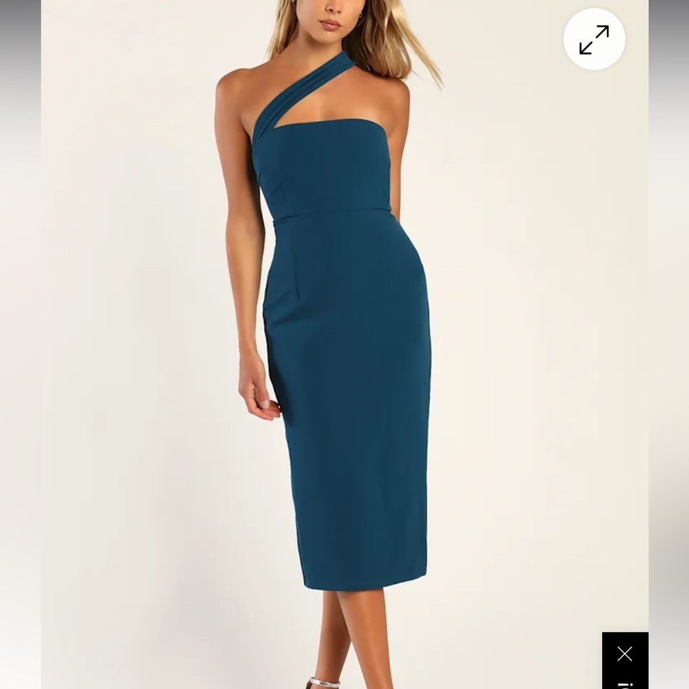 Lulus Hold Your Attention Teal Blue One-Shoulder Sleeveless Midi Dress
